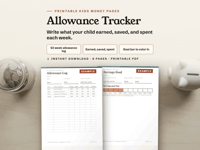 The Allowance Tracker, shown as it appears in its Etsy listing.