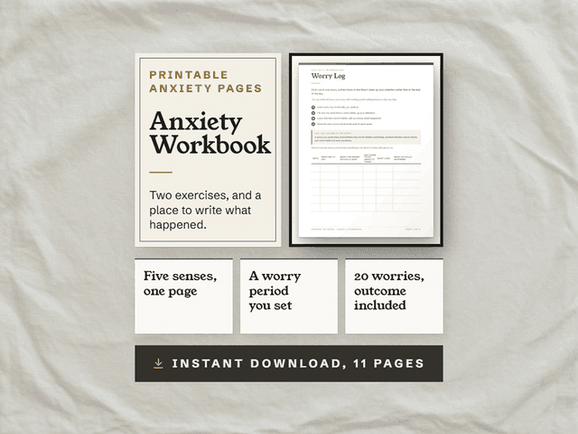 The Anxiety Workbook, shown as it appears in its Etsy listing.