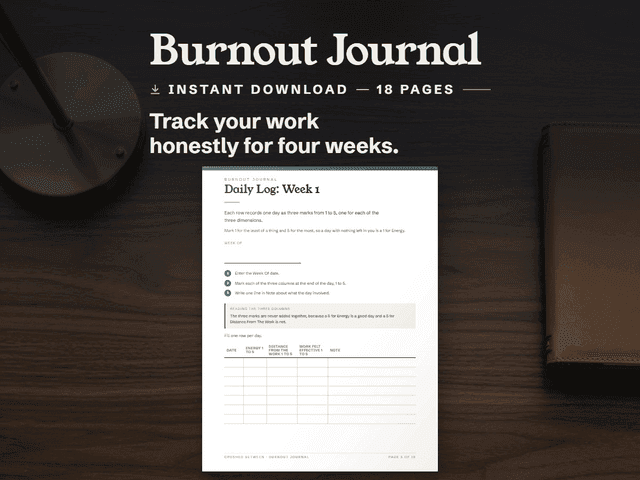 The Burnout Journal, shown as it appears in its Etsy listing.