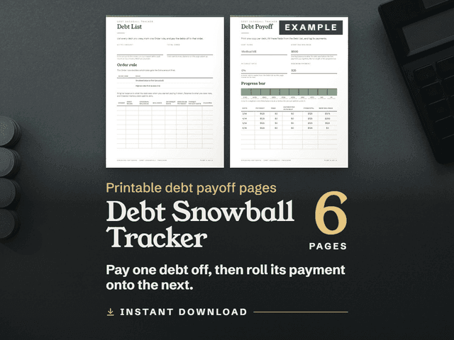 The Debt Snowball Tracker, shown as it appears in its Etsy listing.