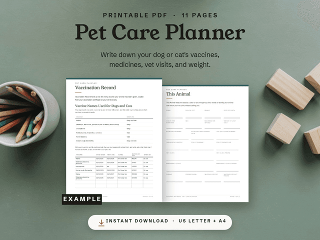 The Pet Care Planner, shown as it appears in its Etsy listing.