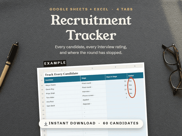 The Recruitment Tracker, shown as it appears in its Etsy listing.